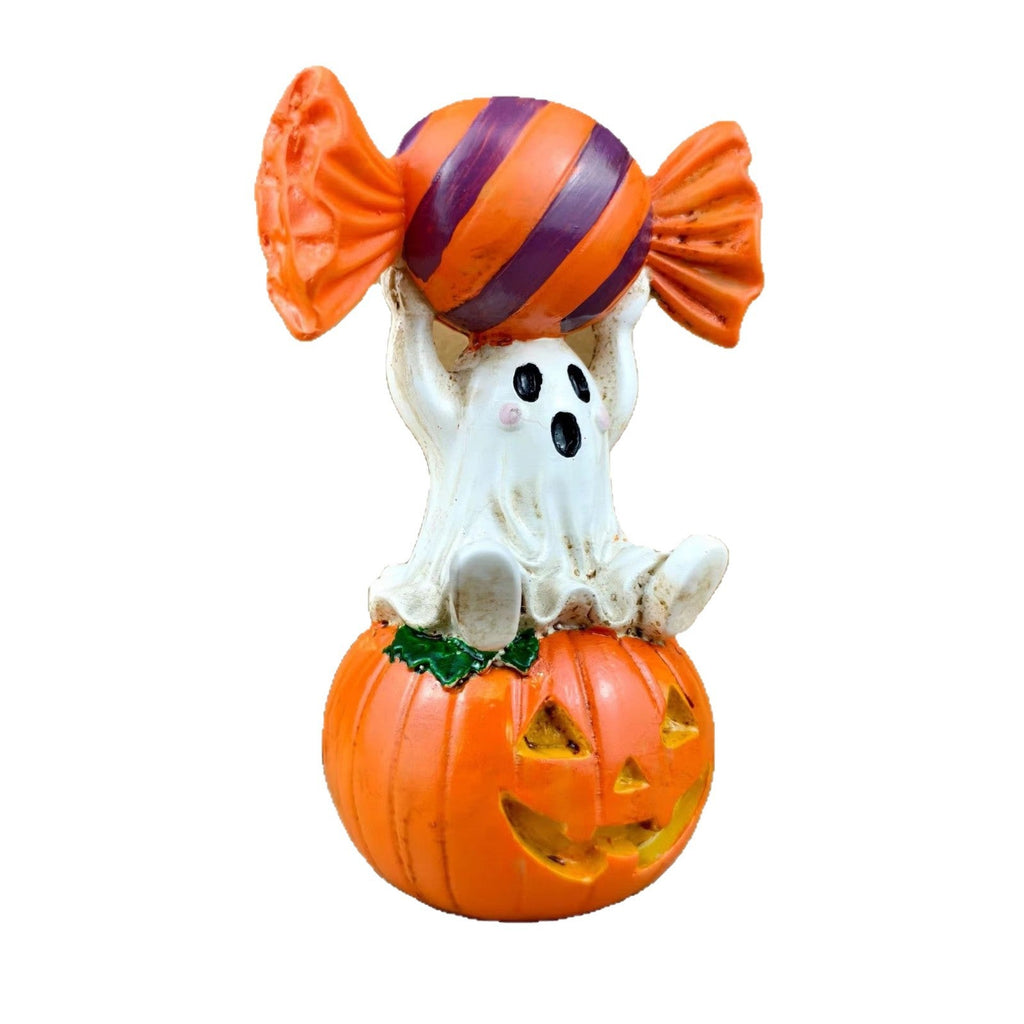 Halloween Candy Ghost Pumpkin Resin Figurine Autumn Atmosphere Desk Statue Party Decoration Decorative Item